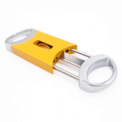 Custom Logo Black Yellow Stainless Steel V Cigar Cutter